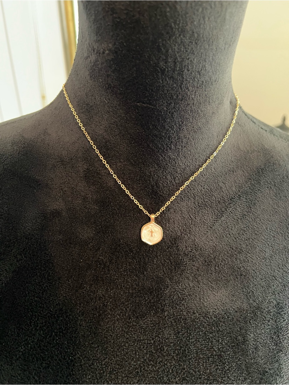 Gold toned Necklace - White enamel cross pendant